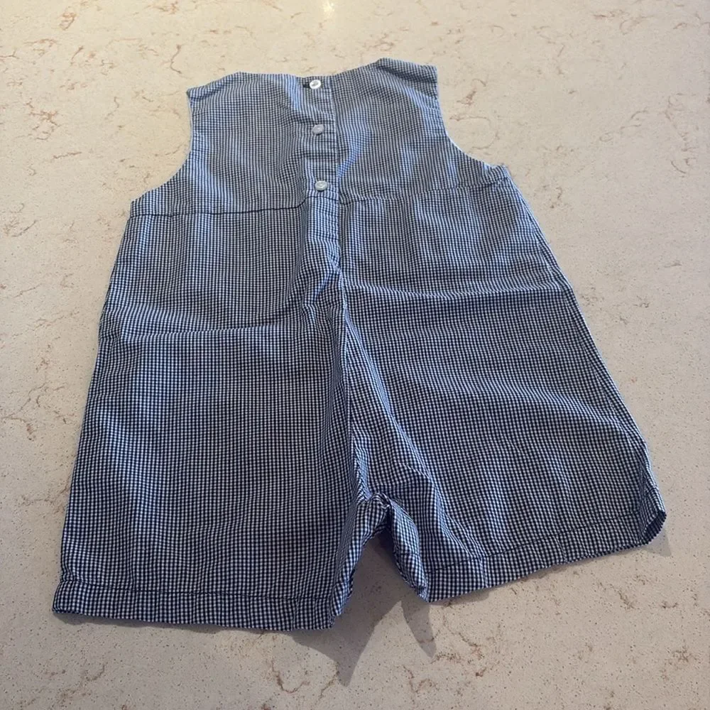 Sailboat baby romper Jon Jon SZ 9 months. Blue gingham